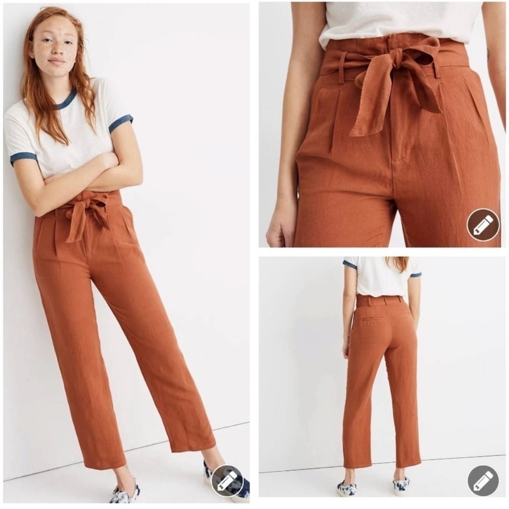 Madewell Linen High Waist Paperbag Belted
Cropped Pants Size 00 Rust Orange 9654